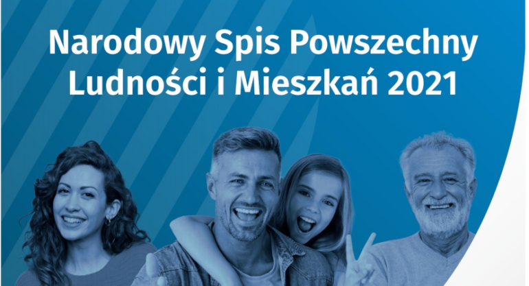 Ludzie i napis Narodowy Spis Powszechny